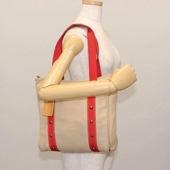 LOUIS VUITTON Antigua Cabas MM Tote Bag Beige Red M40035 LV Auth bs30019 - Picture 14 of 16